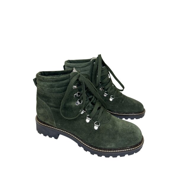 Celtic & Co. Hiking Boots Women's Suede Shearling Green Lace Up Italy Gorpcore 9 - Picture 2 of 7